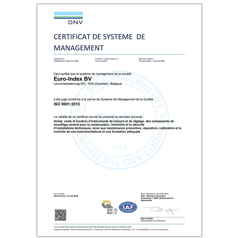 Certificat ISO 9001 - EURO-INDEX