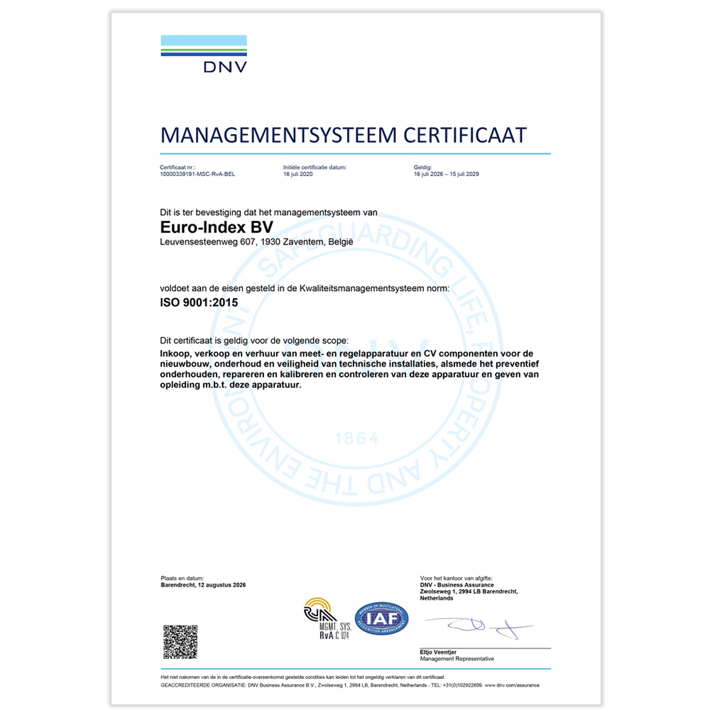 Certificaat ISO 9001 - EURO-INDEX